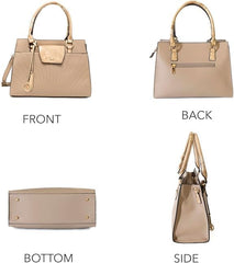 Women's Handbag with Matching Wallet, Vegan Leather, Top Handle Satchel, Removable Shoulder Strap, Zipper Closure